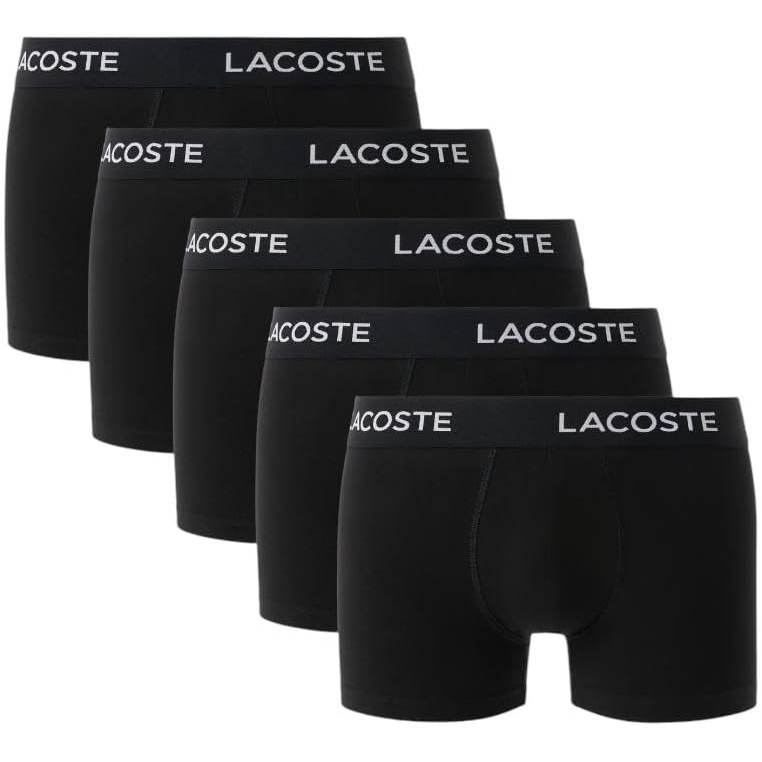 image:imageLacoste Mens Cotton Stretch Essentials Trunks 5packBlack With Black Waistbands
