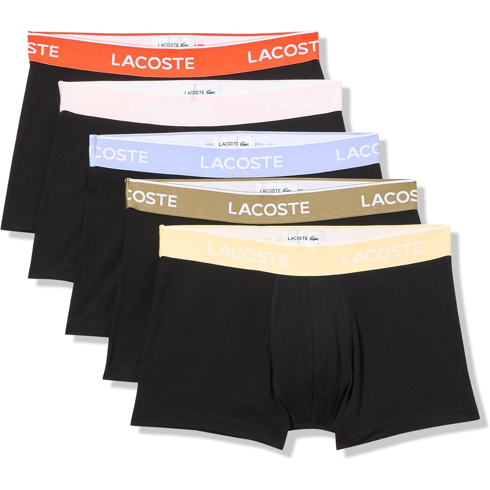 image:imageLacoste Mens Cotton Stretch Essentials Trunks 5packBlackDesinvotteFlamingoDelphiniumOliveSesame
