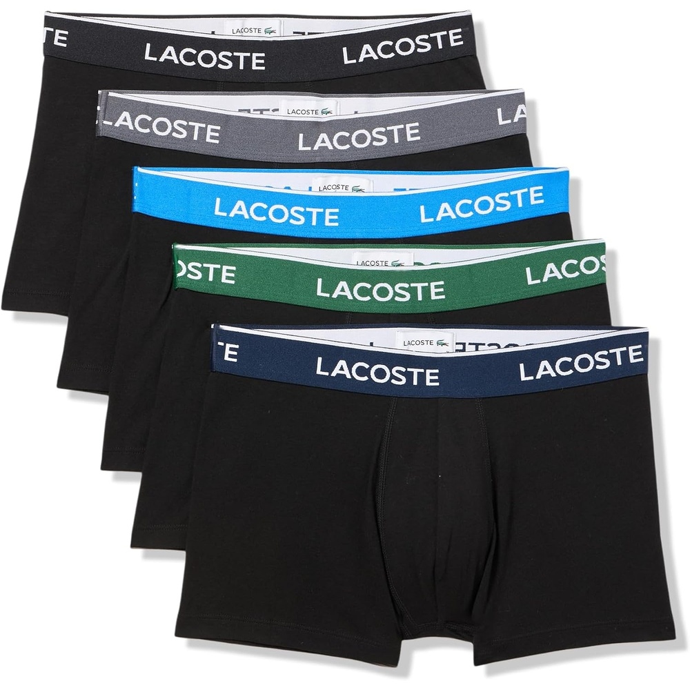image:imageLacoste Mens Cotton Stretch Essentials Trunks 5packBlackGraphiteGreenKingdomNavy Blue