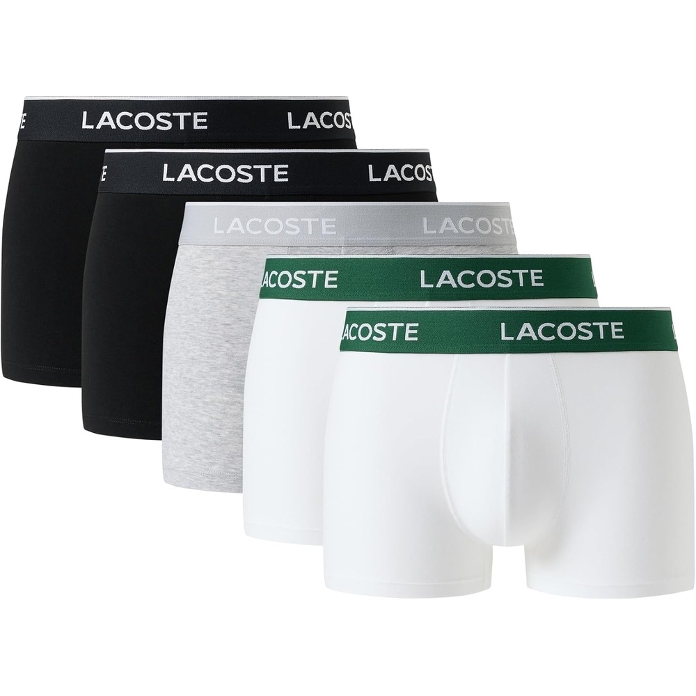 image:imageLacoste Mens Cotton Stretch Essentials Trunks 5packBlackWhiteSilver Chine