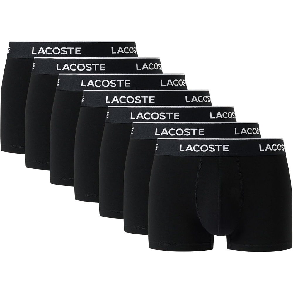 image:imageLacoste Mens Cotton Stretch Essentials Trunks 7packBlack With Black Waistbands New
