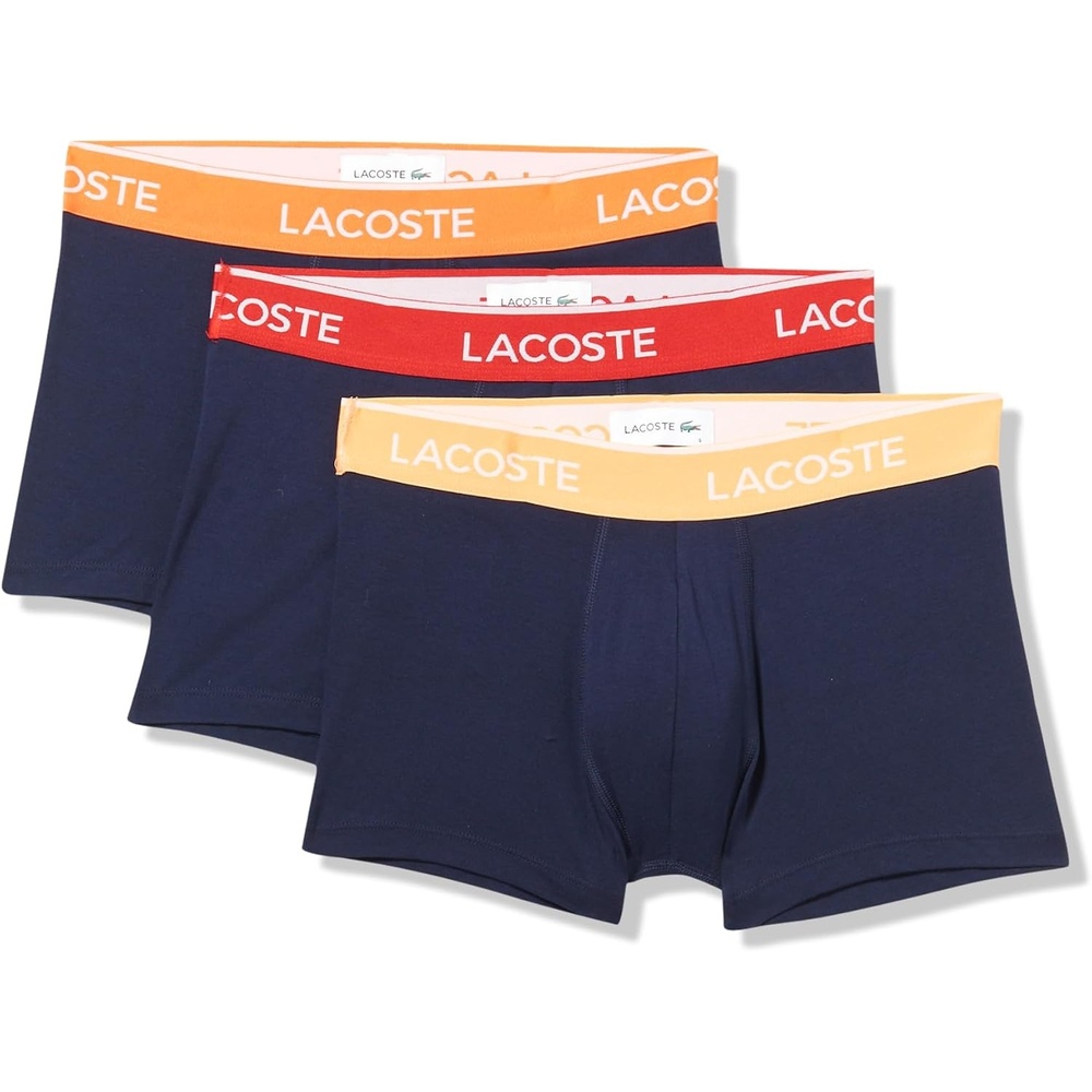 image:imageLacoste Mens Cotton Stretch Jersey Trunks 3 PackNavy BlueOrangeRed