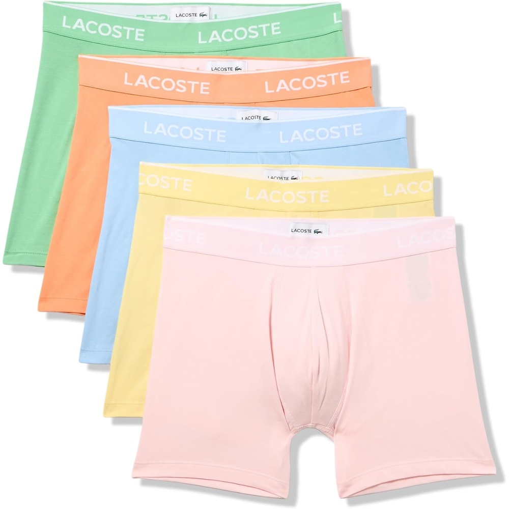 image:imageLacoste Mens Cotton Stretch Jersey Trunks 3 PackOverviewLiamoneYellowCoralineFlamingo