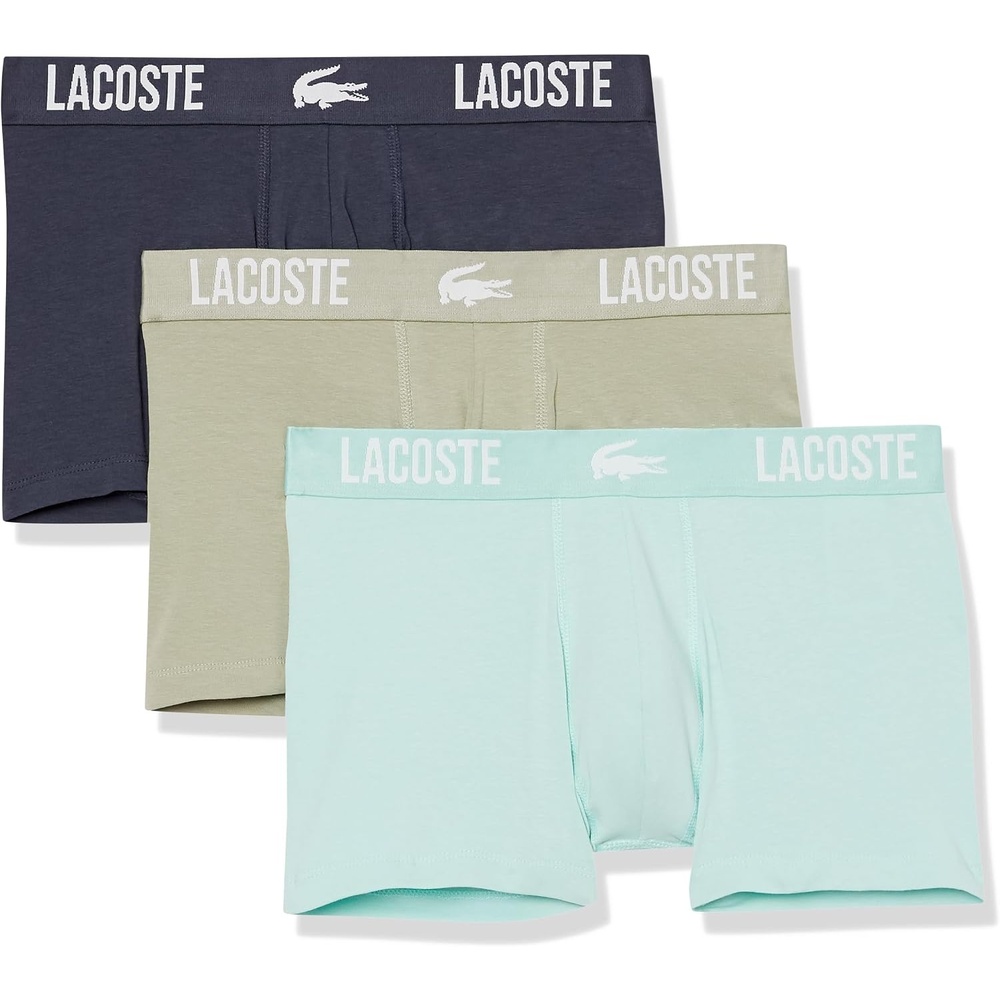 image:imageLacoste Mens Cotton Stretch Lacoste Croc Trunks 3PackLight KhakiBlue NightArctic Blue