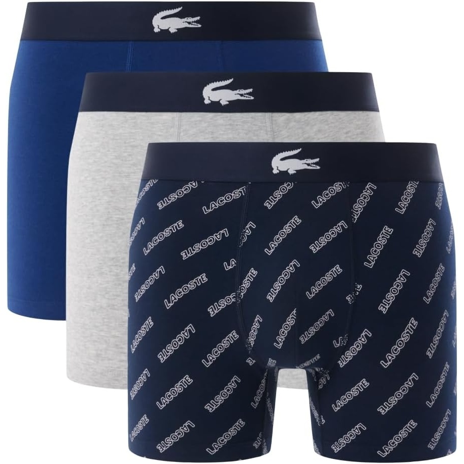 image:imageLacoste Mens Cotton Stretch Lacoste Diagonal Print Boxer Briefs 3PackNavy BlueWhiteDove GreyDeep Ocean