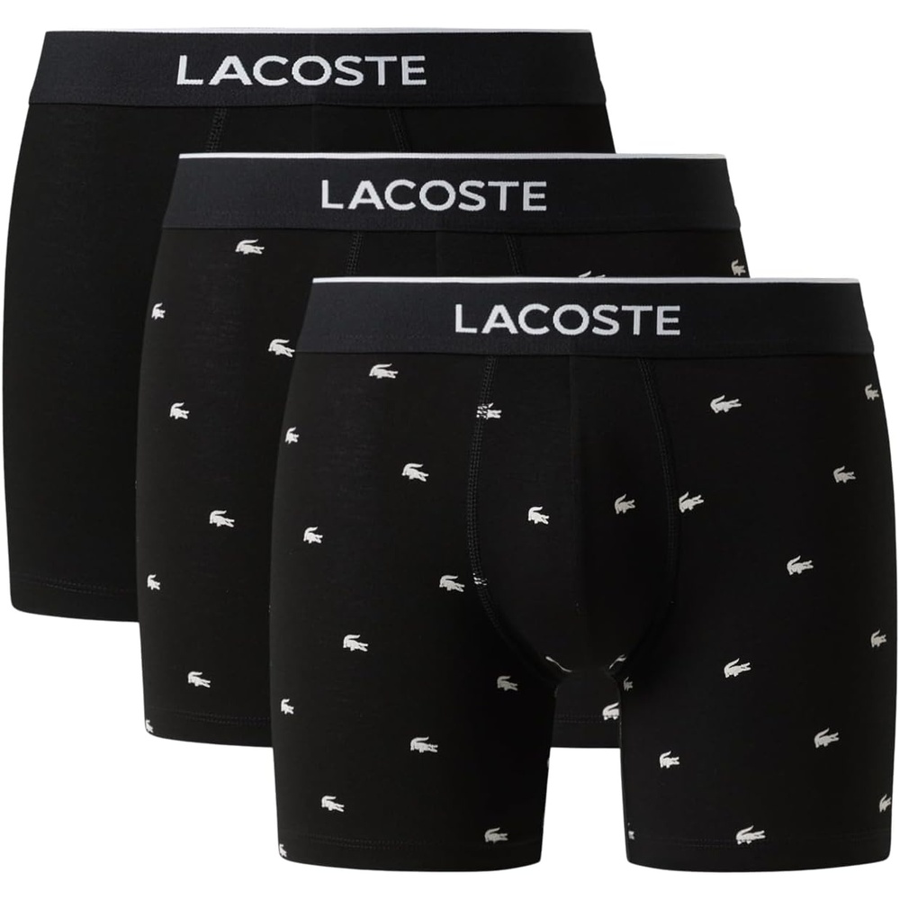 image:imageLacoste Mens Cotton Stretch Mini Croc Print Boxer Briefs 3packBlack