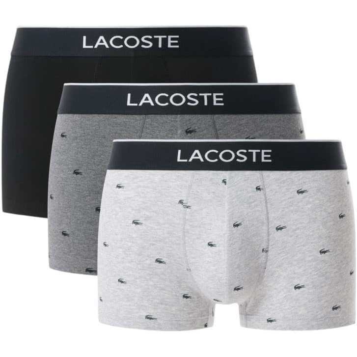 image:imageLacoste Mens Cotton Stretch Mini Croc Print Trunks 3packBlackMidnight SmokeDove Grey With Black Waistbands