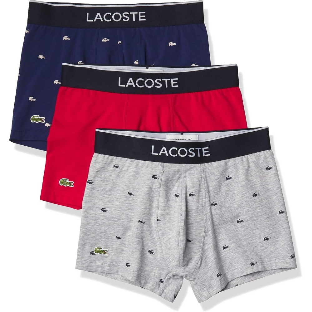 image:imageLacoste Mens Cotton Stretch Mini Croc Print Trunks 3packDeep OceanDove GreyRed