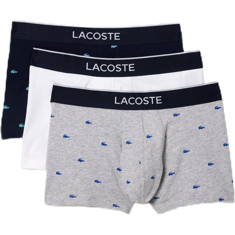 image:imageLacoste Mens Cotton Stretch Mini Croc Print Trunks 3packDove GreyNavy BlueWhite