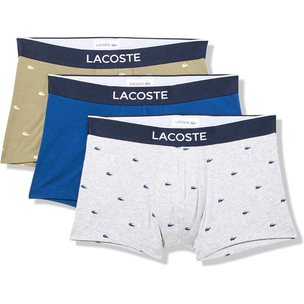 image:imageLacoste Mens Cotton Stretch Mini Croc Print Trunks 3packKhaki GreenGreyBlue