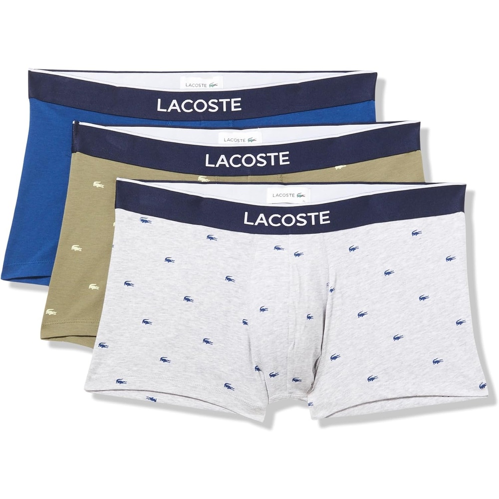 image:imageLacoste Mens Cotton Stretch Mini Croc Print Trunks 3packKhaki GreenGreyBlue New