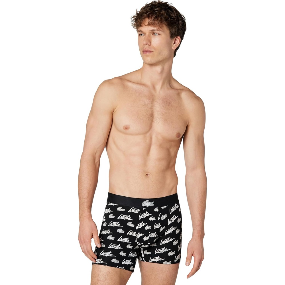 image:imageLacoste Mens Cotton Stretch Print Animation Boxer BriefsBlackWhite