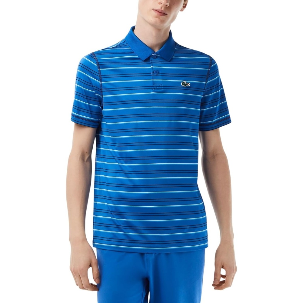 image:imageLacoste Mens Golf Recycled Polyester Stripe Polo ShirtKingdom BlueNavy Blue
