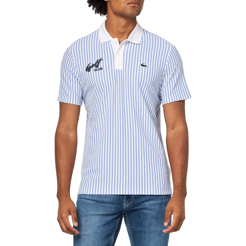image:imageLacoste Mens Heat Regulating Striped Golf PoloDelphiniumWhite