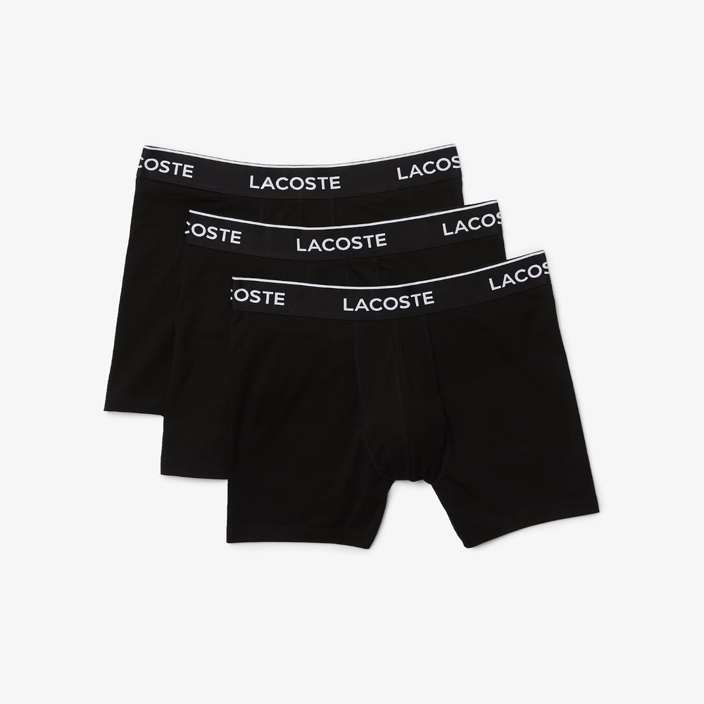 image:imageLacoste Mens Long Stretch Cotton Jersey Boxer Brief 3packBlack With Black Waistbands New