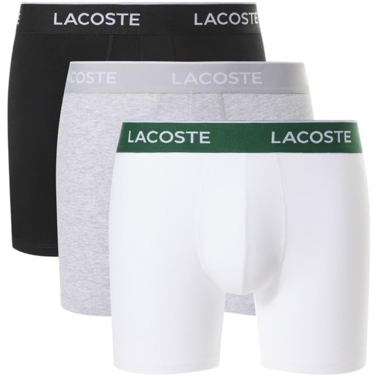 image:imageLacoste Mens Long Stretch Cotton Jersey Boxer Brief 3packBlackWhiteDove Grey