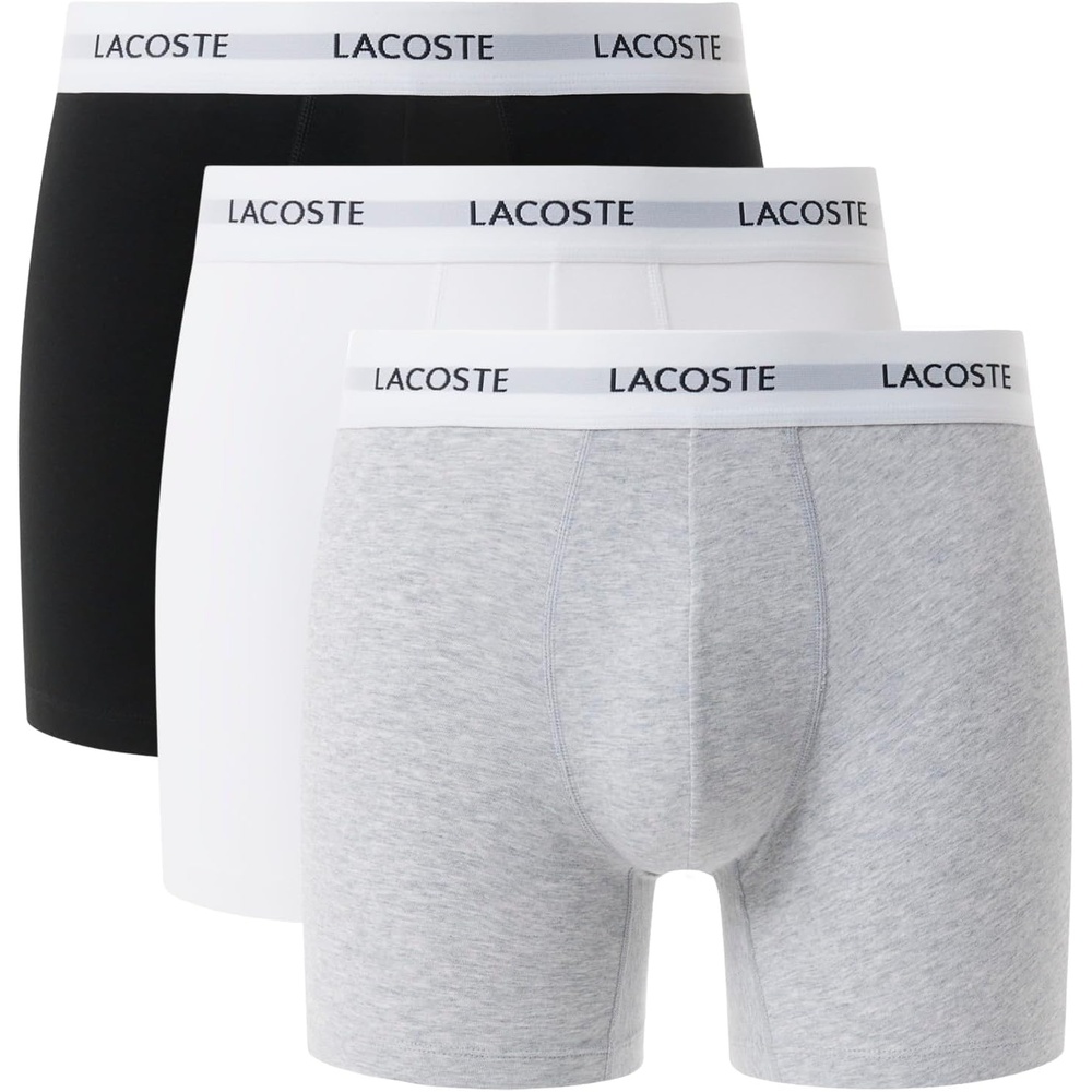image:imageLacoste Mens Long Stretch Cotton Jersey Boxer Brief 3packBlackWhiteGrey