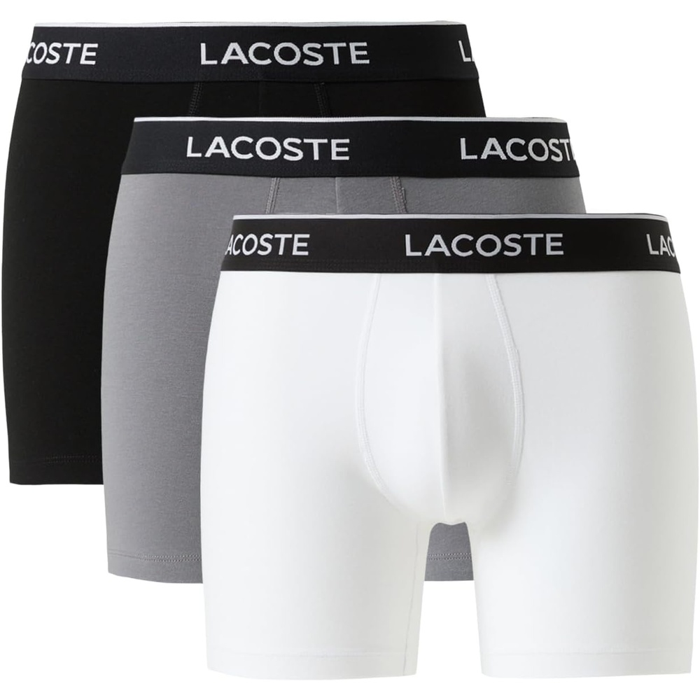 image:imageLacoste Mens Long Stretch Cotton Jersey Boxer Brief 3packBlackWhiteLead Grey