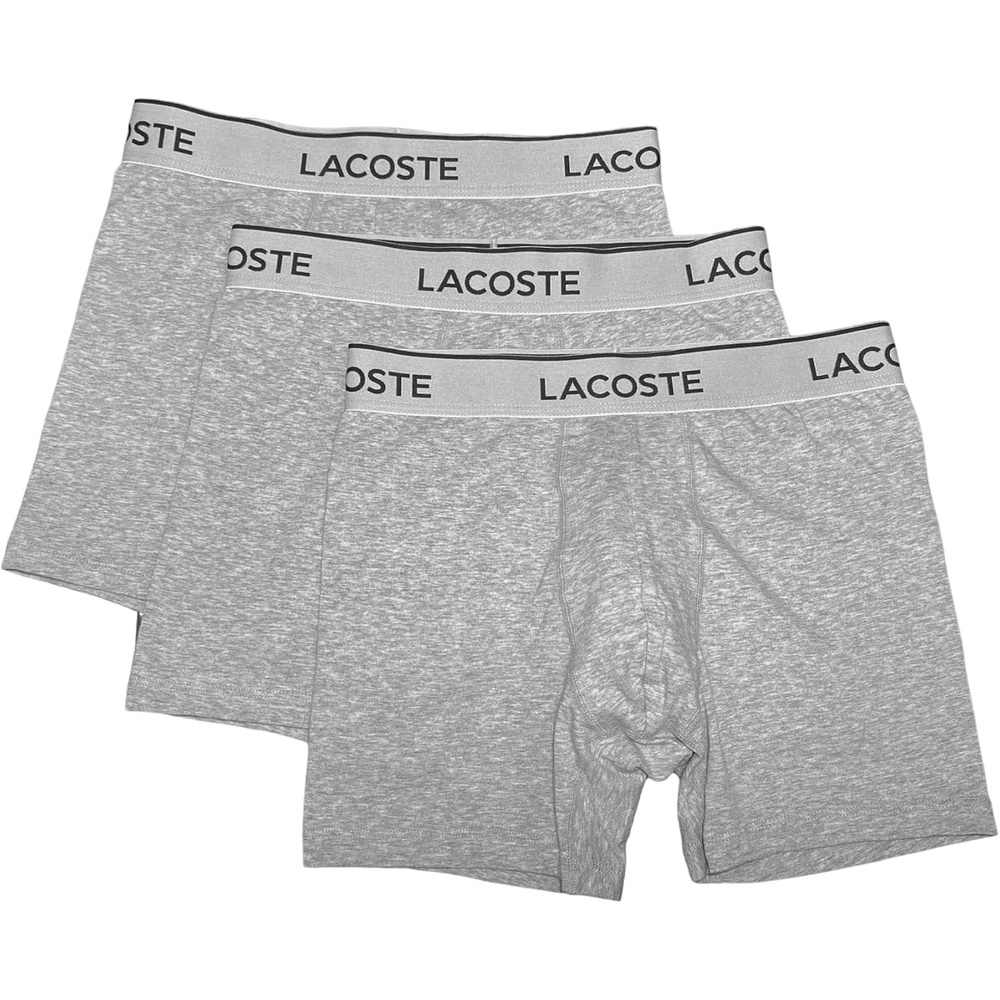 image:imageLacoste Mens Long Stretch Cotton Jersey Boxer Brief 3packDove Grey W White Waistband