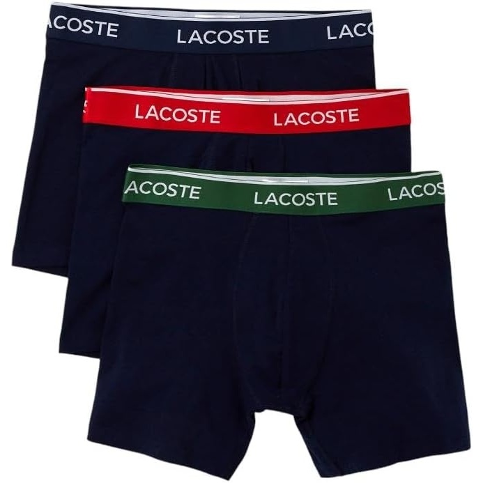 image:imageLacoste Mens Long Stretch Cotton Jersey Boxer Brief 3packNavy BlueGreenRedNavy