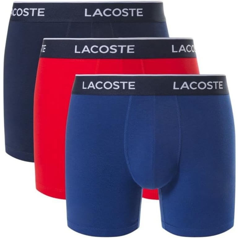 image:imageLacoste Mens Long Stretch Cotton Jersey Boxer Brief 3packNavy BlueRedDeep Ocean