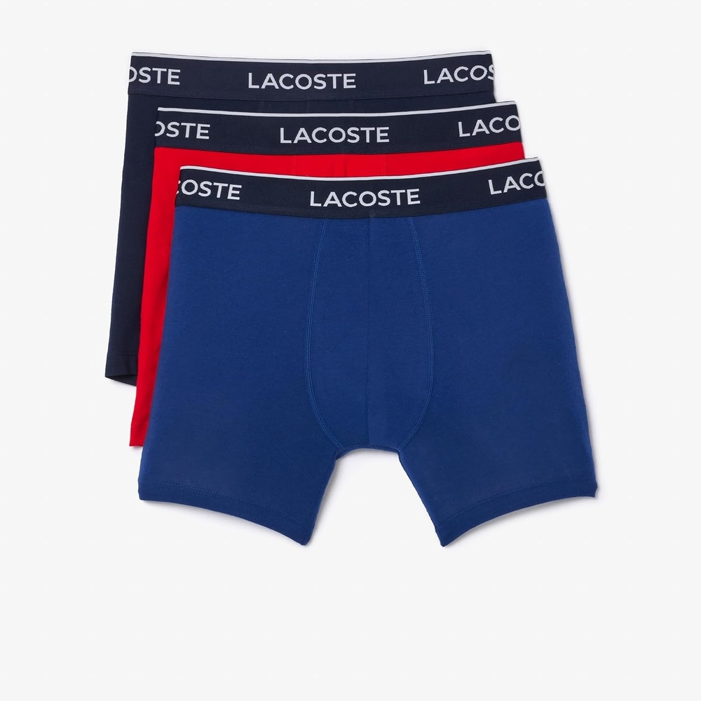 image:imageLacoste Mens Long Stretch Cotton Jersey Boxer Brief 3packNavy BlueRedDeep Ocean New