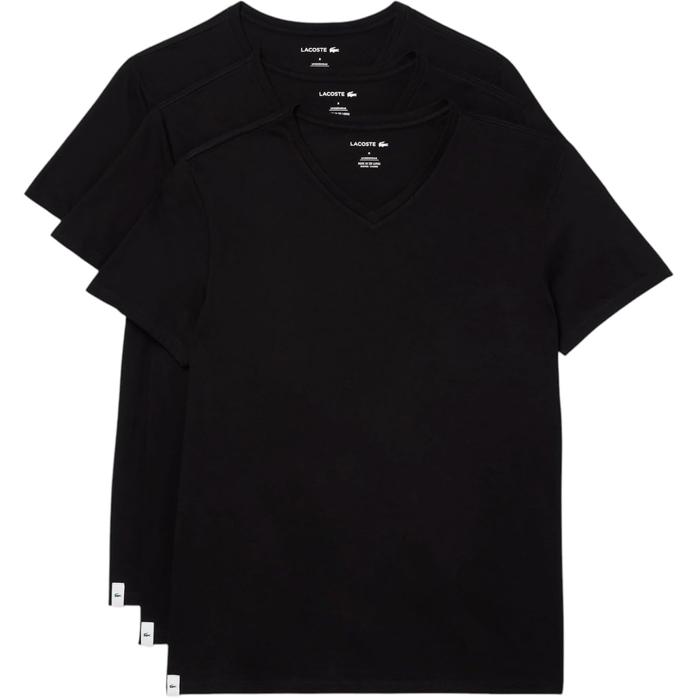 image:imageLacoste Mens Mens Vneck Cotton Lounge Tshirt 3PackBlack