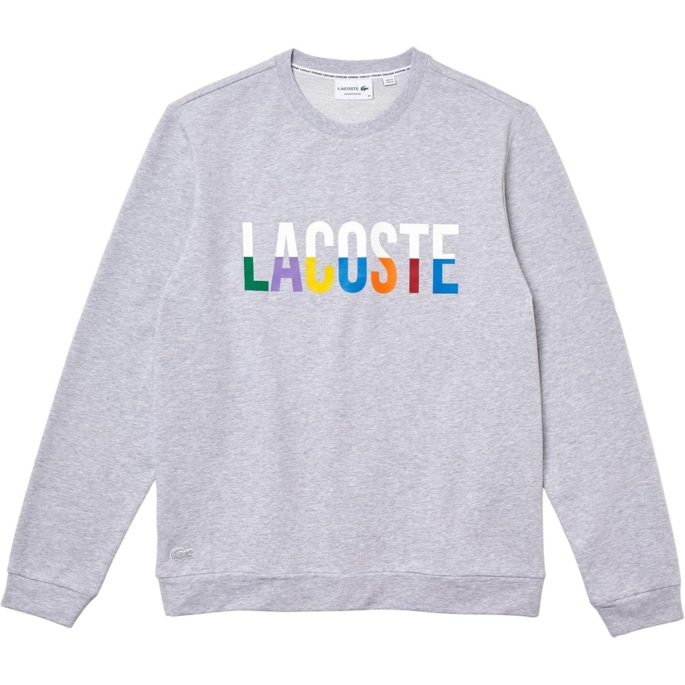 image:imageLacoste Mens Print Cotton Fleece Indoor Sweatshirt Silver ChineMultico XLarge