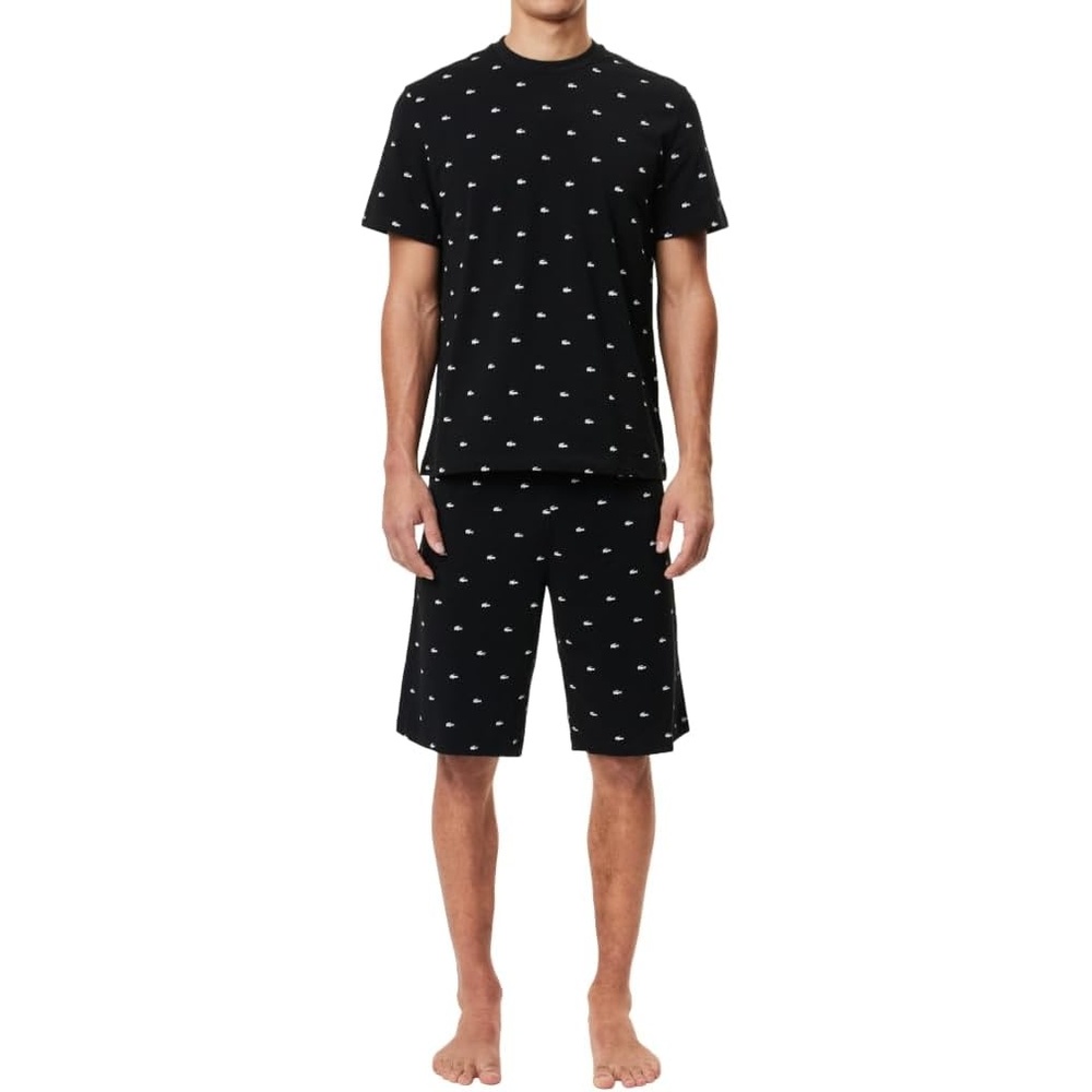image:imageLacoste Mens Printed Cotton Pyjama SetMidnight BlueNatural White