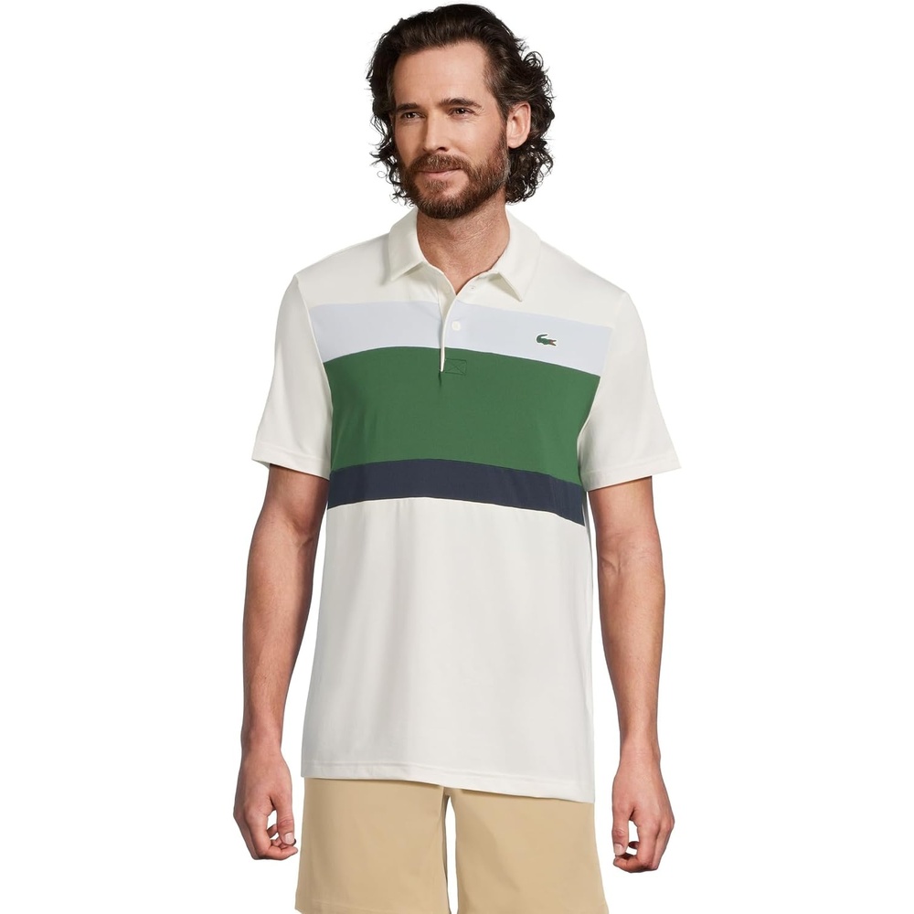 image:imageLacoste Mens Regular Fit Colorblock Golf Polo ShirtFlourGreenBaby Blue