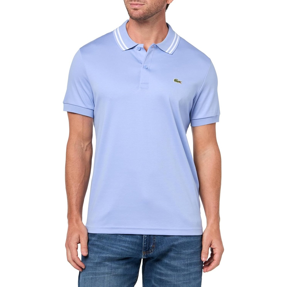 image:imageLacoste Mens Regular Fit Cotton Pima Interlock Polo ShirtDelphinium