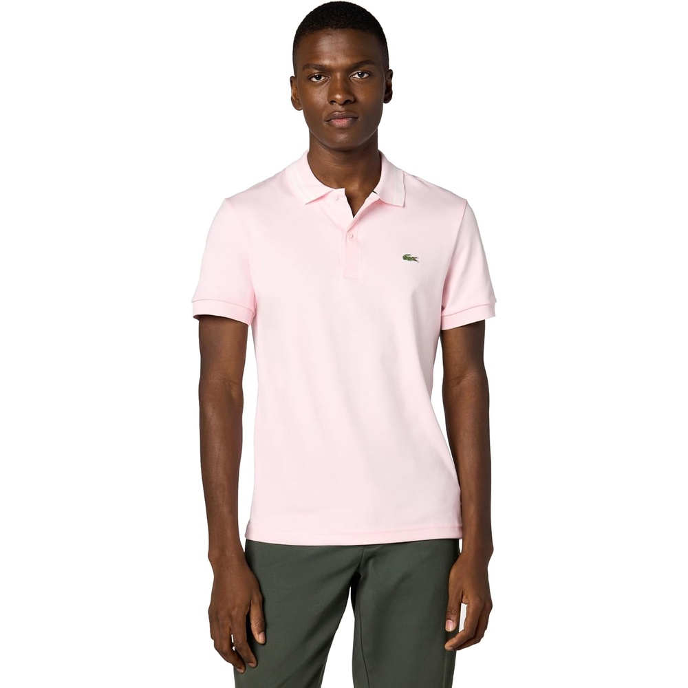 image:imageLacoste Mens Regular Fit Cotton Pima Interlock Polo ShirtFlamingo