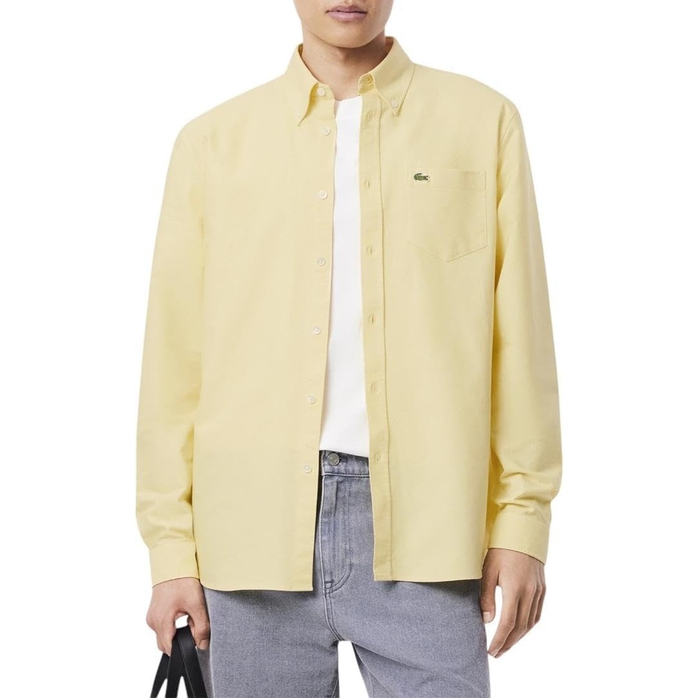 image:imageLacoste Mens Regular Fit Oxford ShirtYellowWhite