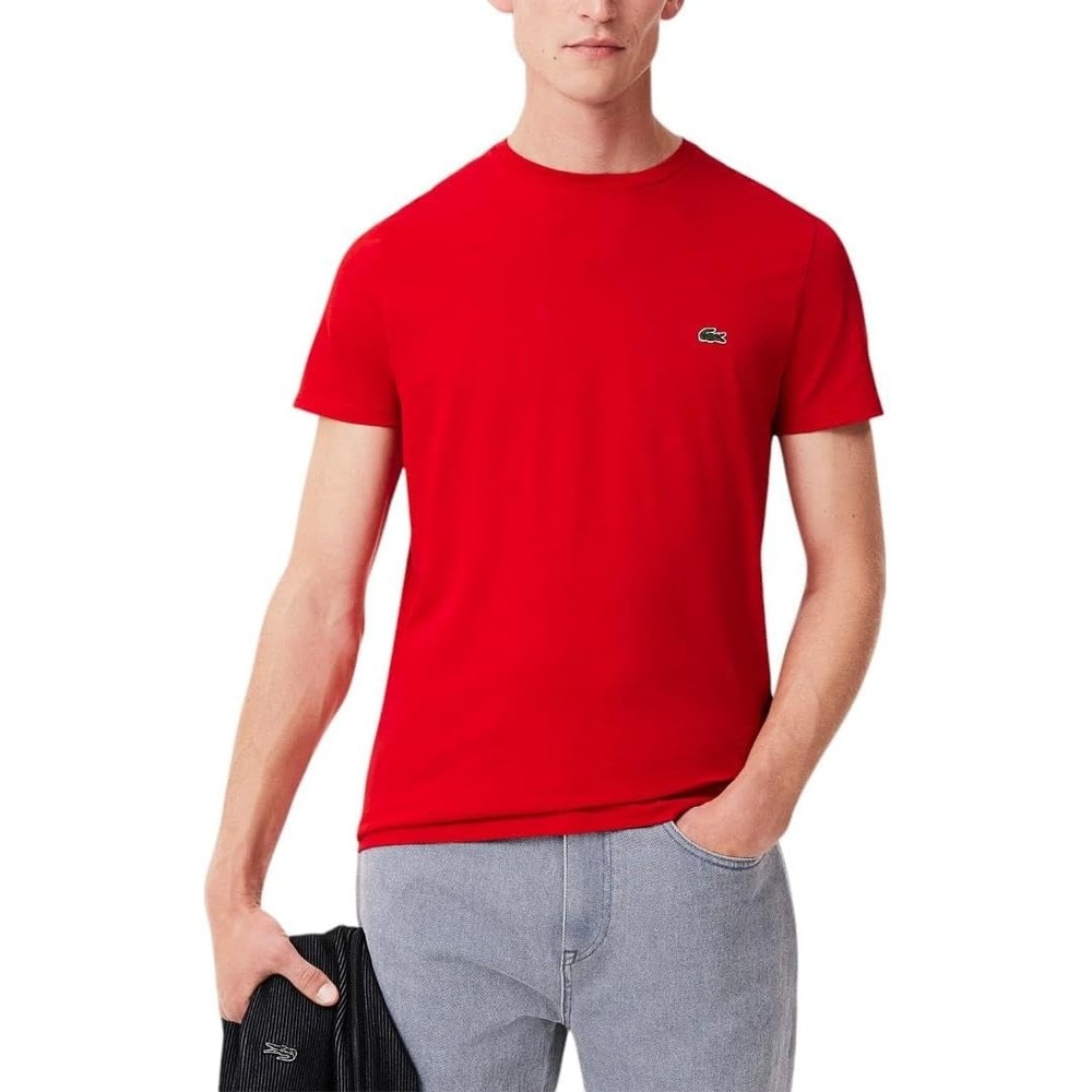 image:imageLacoste Mens Short Sleeve Pima Jersey Crew Neck TeeRed Bright