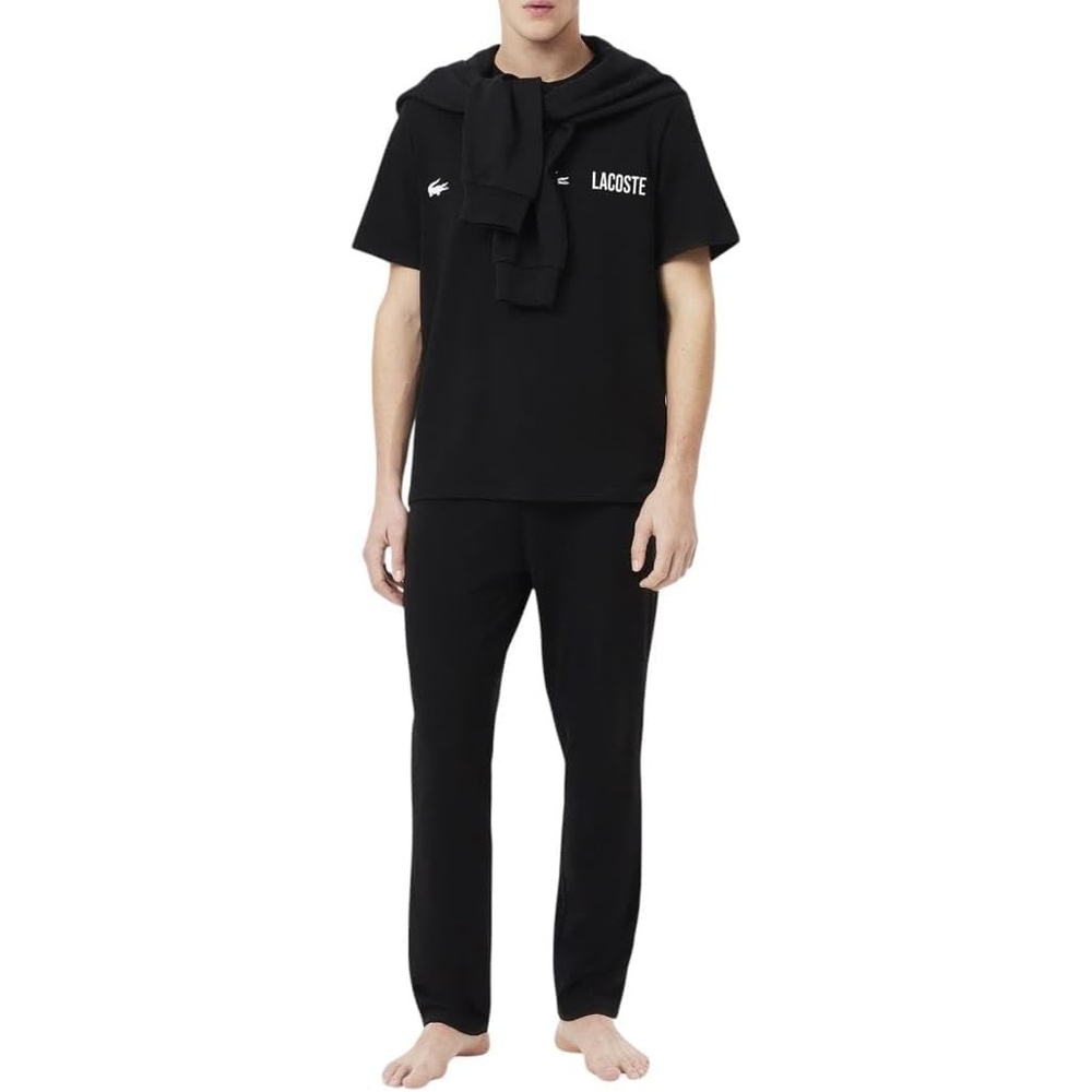 image:imageLacoste Mens Straight Fit Pajama Pant With Croc WaistbandBlack