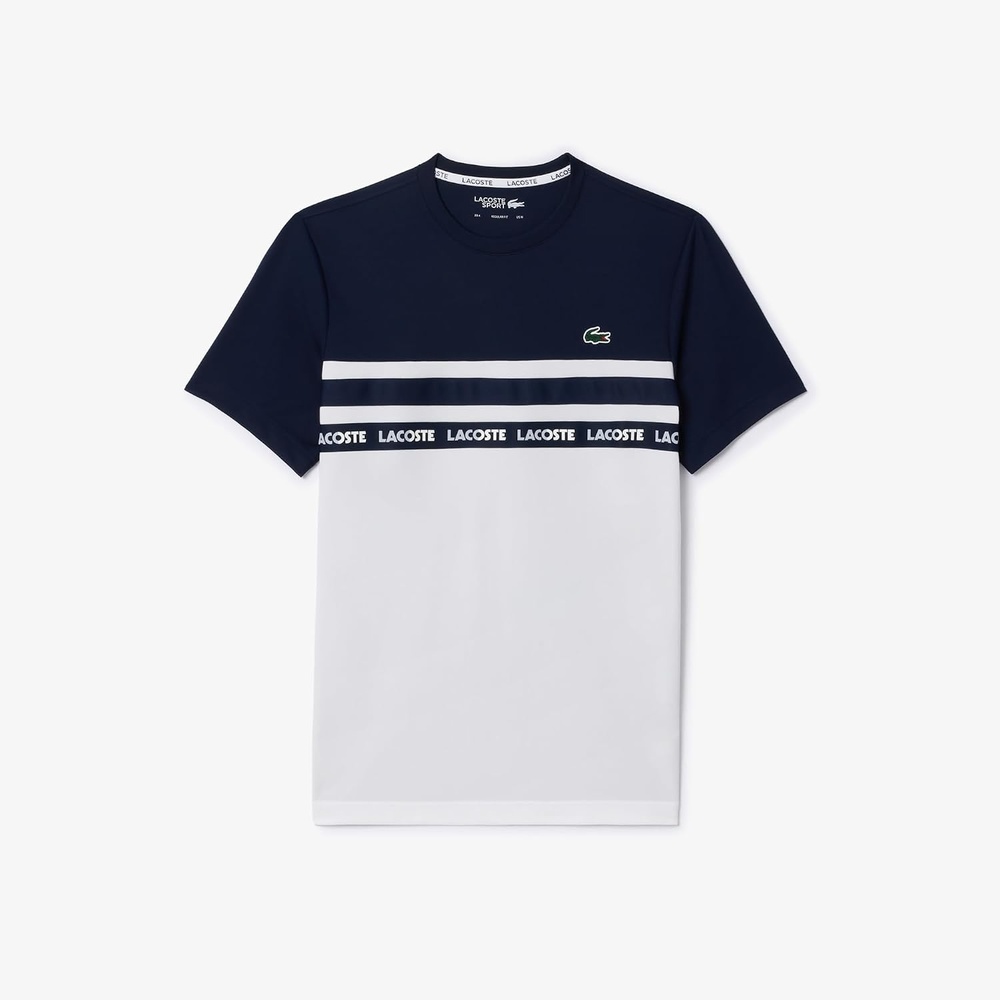 image:imageLacoste Mens Ultra Dry Piqu Tennis TShirtWhiteNavy Blue