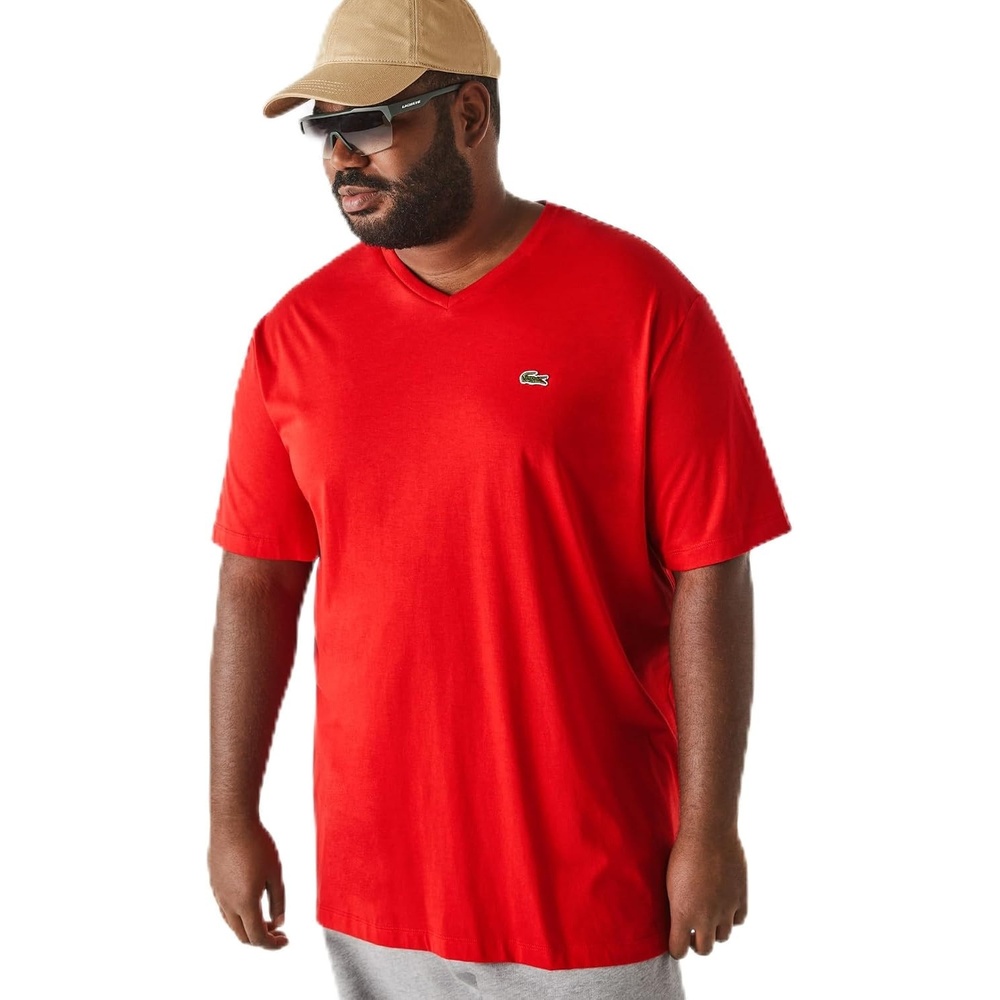 image:imageLacoste Mens VNeck Jersey Pima TShirt Plus SizeRed