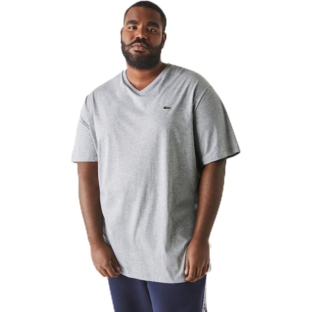 image:imageLacoste Mens VNeck Jersey Pima TShirt Plus SizeSilver Chine