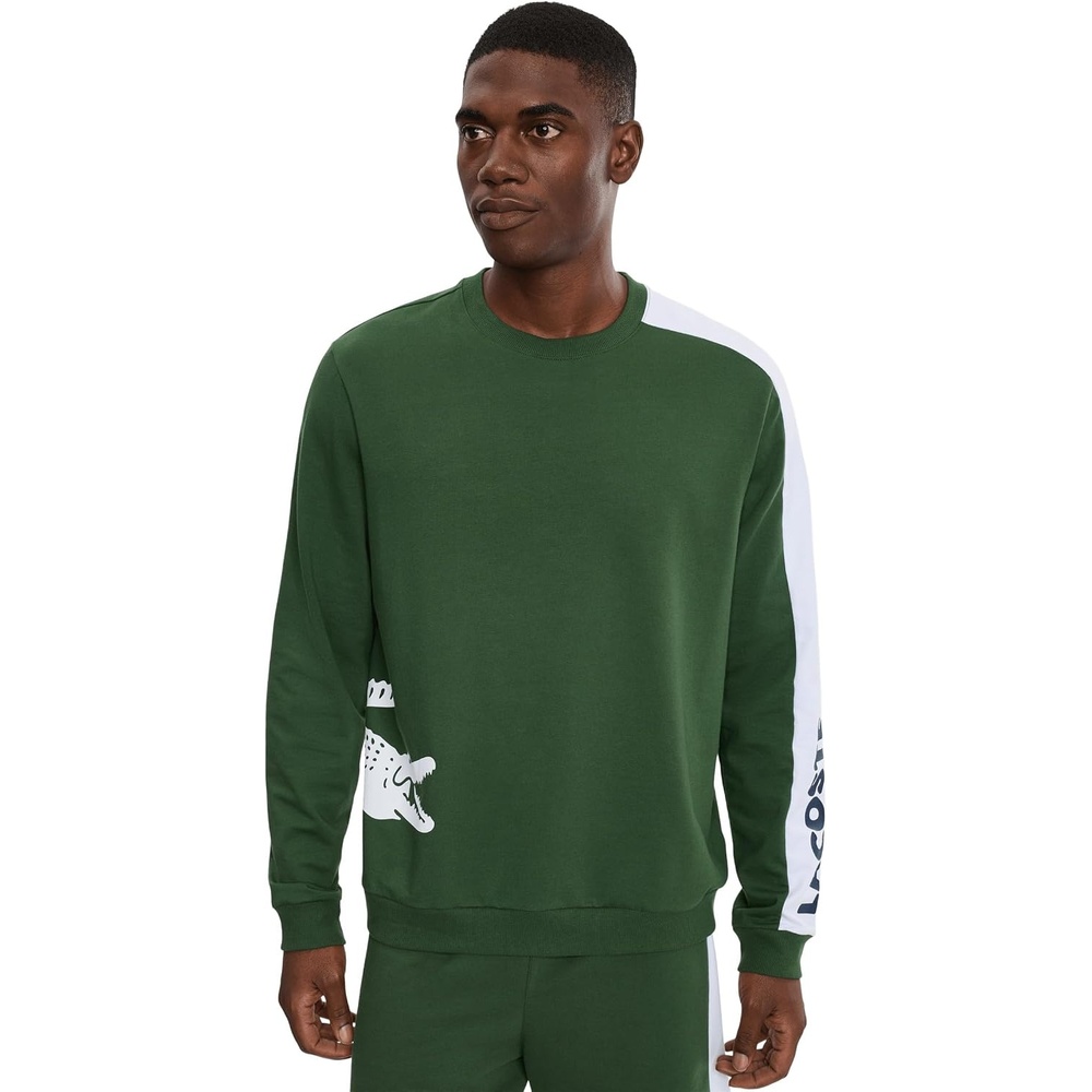 image:imageLacoste Printed Fleece Loungewear SweatshirtGreen Navy Blue White