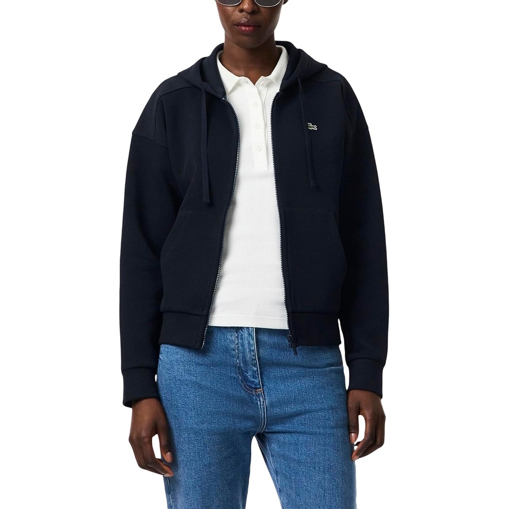 image:imageLacoste Womens Double Face Pique Zip Up Hooded SweatshirtAbysm