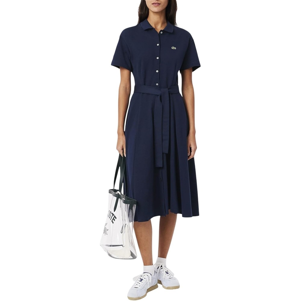 image:imageLacoste Womens Flared Mini Pique Polo DressNavy Blue