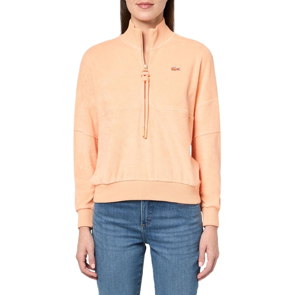 image:imageLacoste Womens Oversize High Neck Zipped Fleece SweatshirtLedge Coral