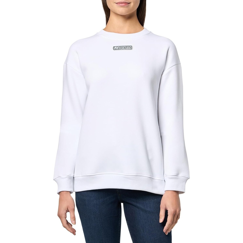 image:imageLacoste Womens Oversized Brushed Fleece Crew Neck SweatshirtWhite