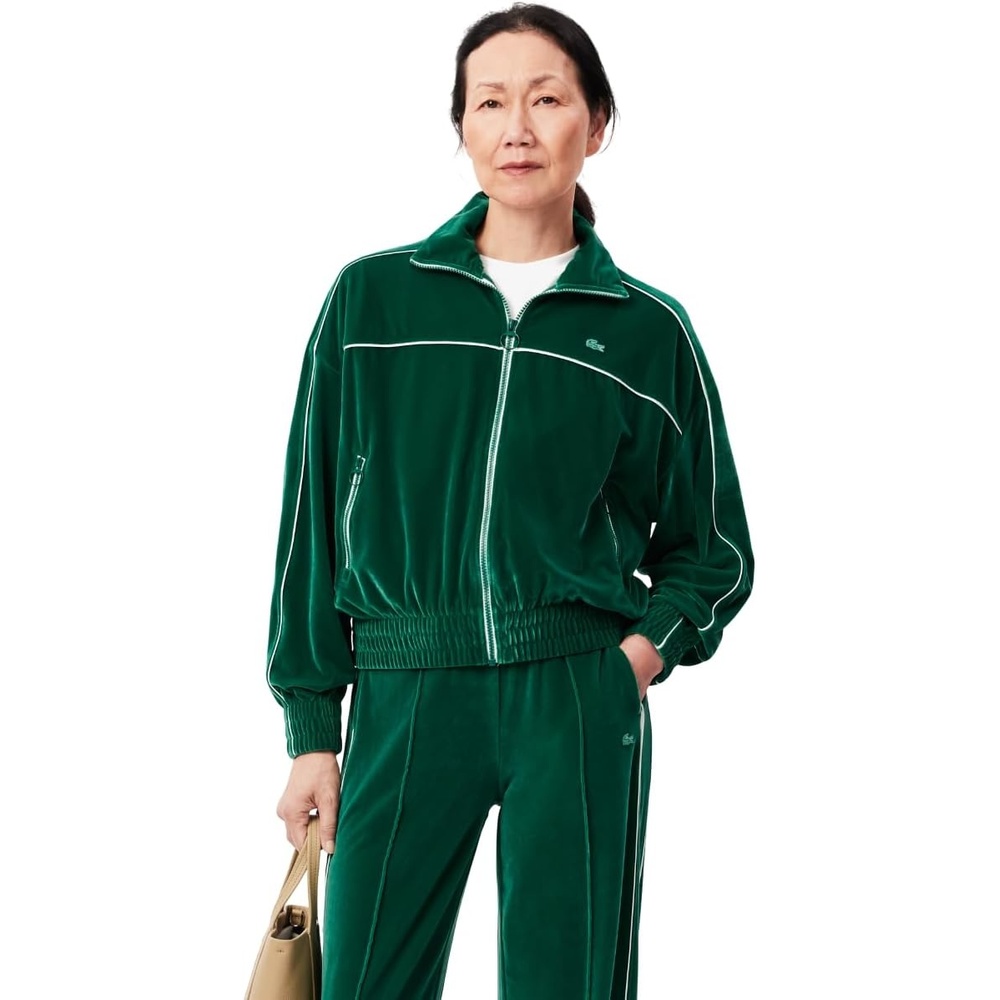 image:imageLacoste Womens Oversized Zipped Velvet SweatshirtGreenWhite
