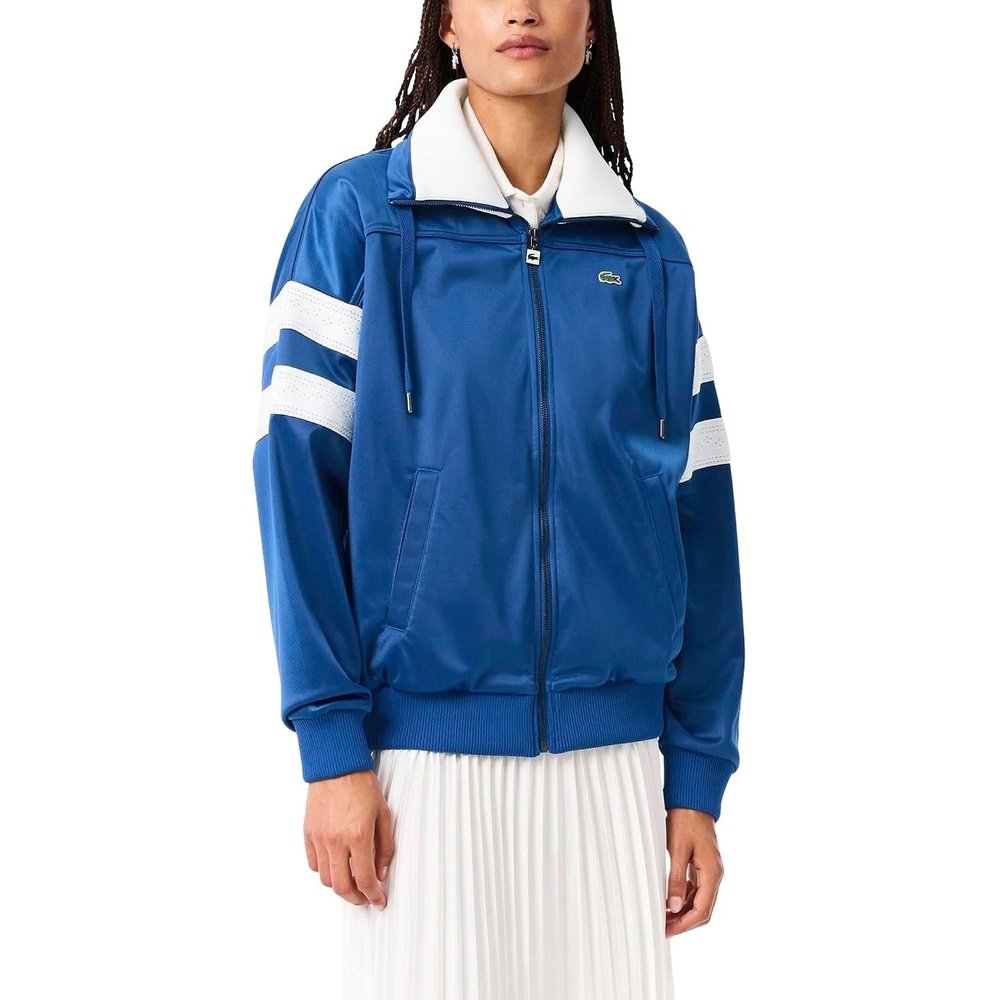 image:imageLacoste Womens Pique Zip Up Sweatshirt WPointelle on The SleevesFrance Blue