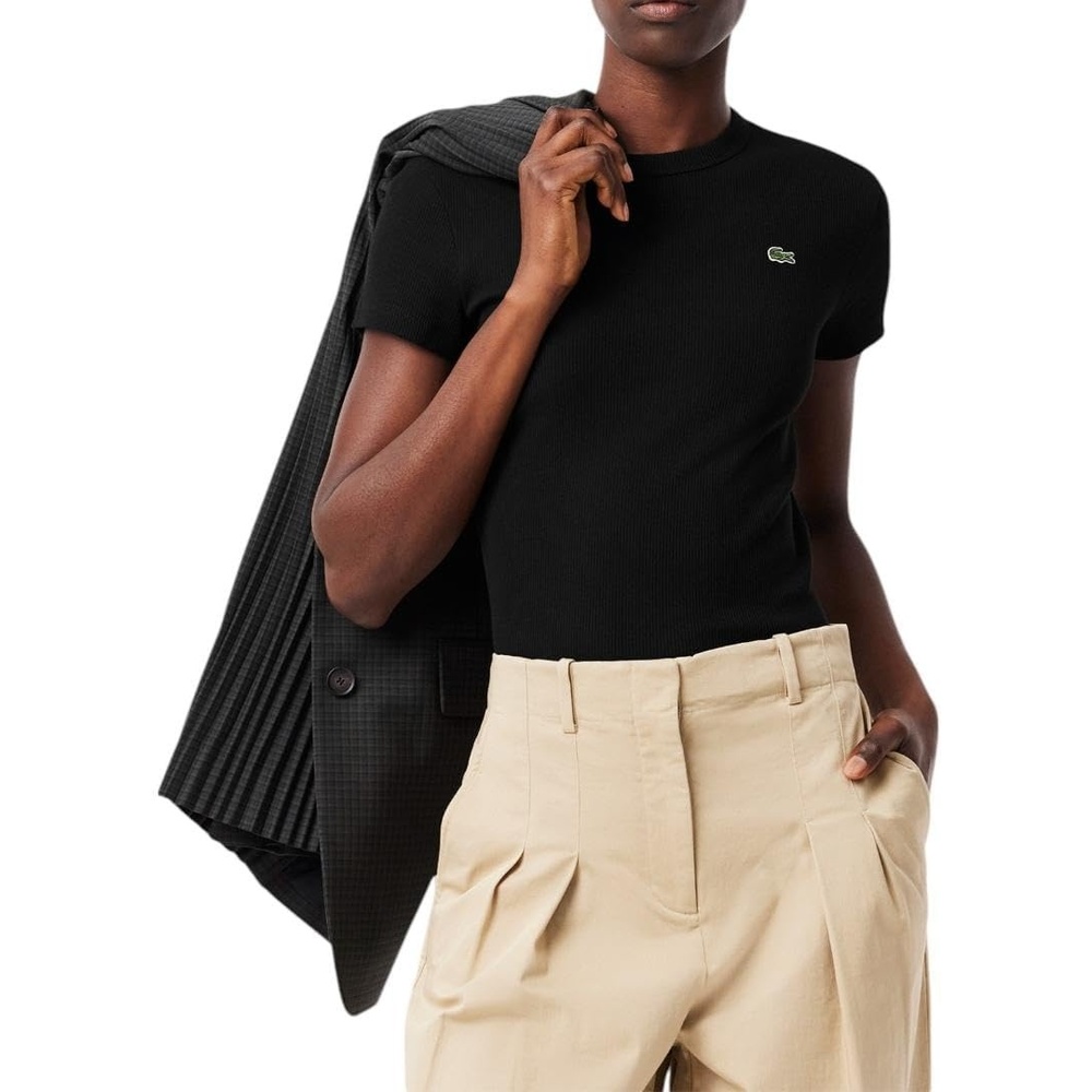 image:imageLacoste Womens Slim Fit Ribbed Cotton TshirtBlack