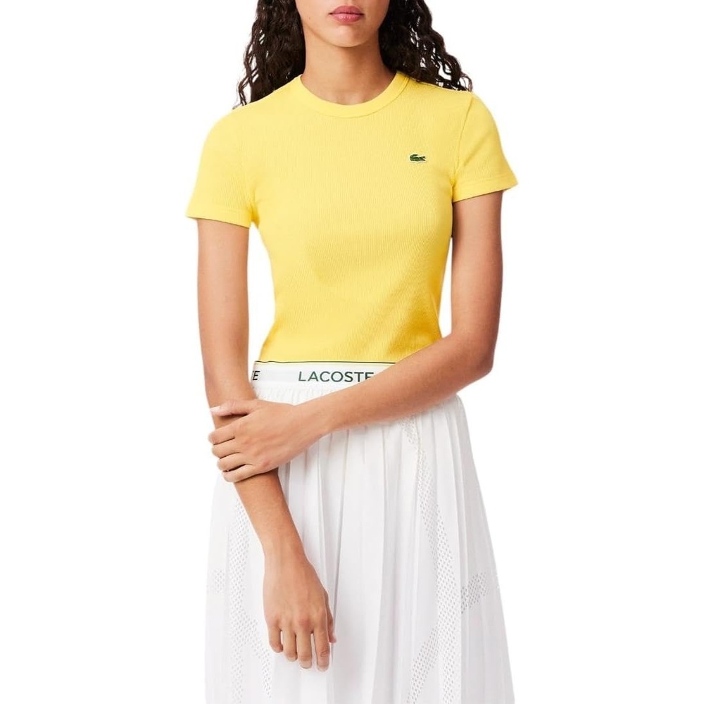 image:imageLacoste Womens Slim Fit Ribbed Cotton TshirtYellow