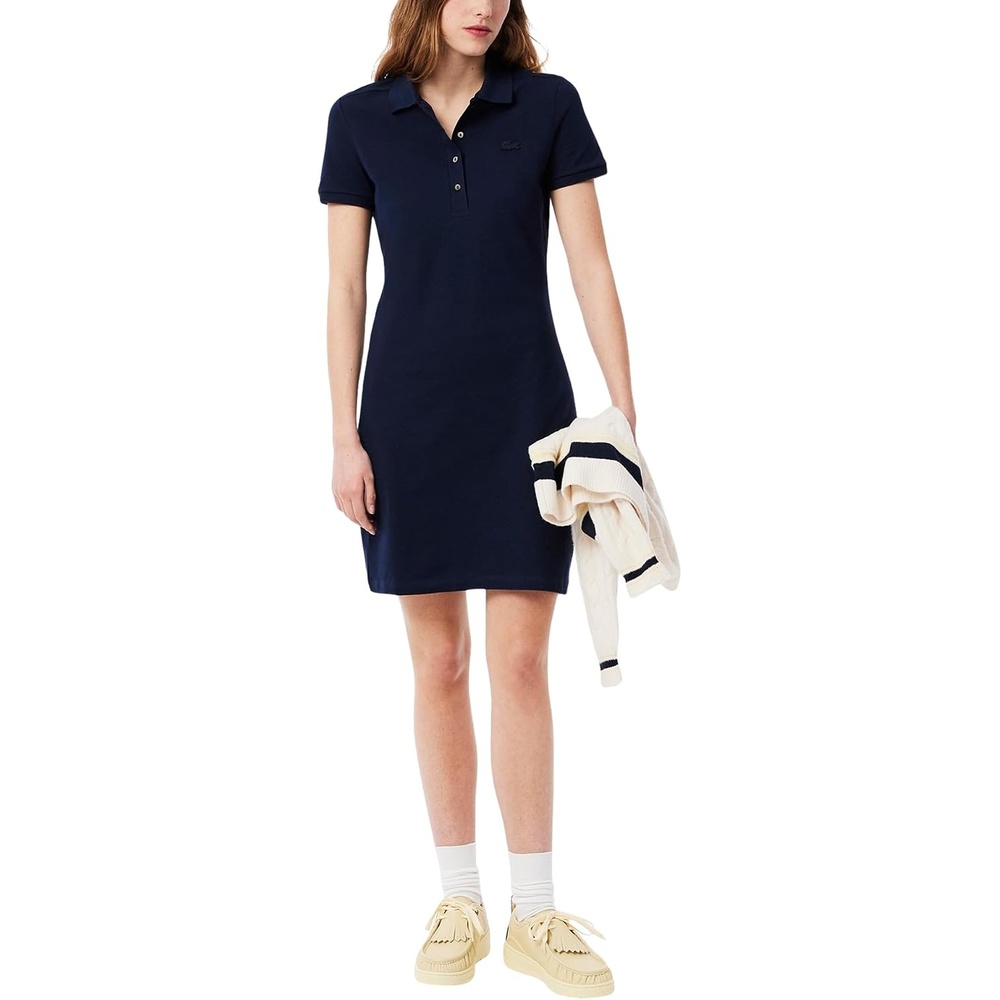 image:imageLacoste Womens Slim Fit Stretch Petit Piqu Polo DressNavy Blue