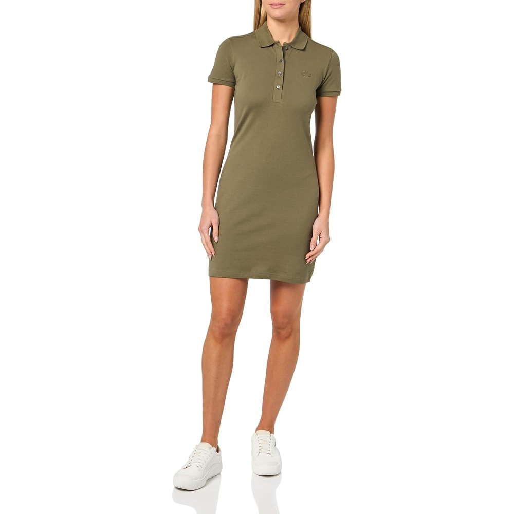 image:imageLacoste Womens Slim Fit Stretch Petit Piqu Polo DressOlive
