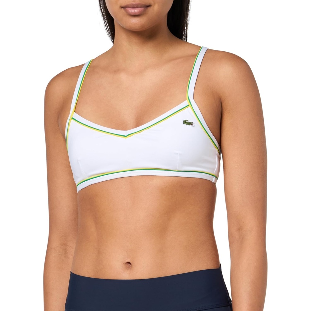 image:imageLacoste Womens Trim Accent Swim TopWhitePineappleGreen